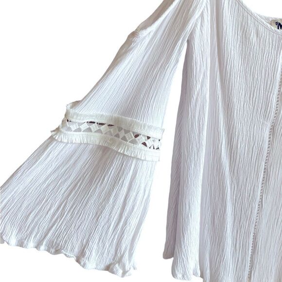SHOW ME YOUR MUMU Bell Sleeve Cold Shoulder Blouse White Size Small - Picture 4 of 6